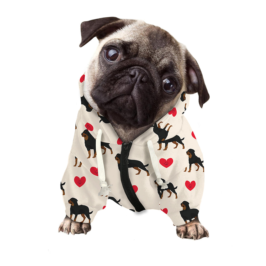 Love Rottweiler Pattern Print Dog Zip Up Hoodie