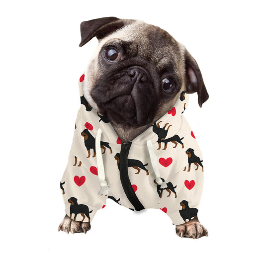 Love Rottweiler Pattern Print Dog Zip Up Hoodie