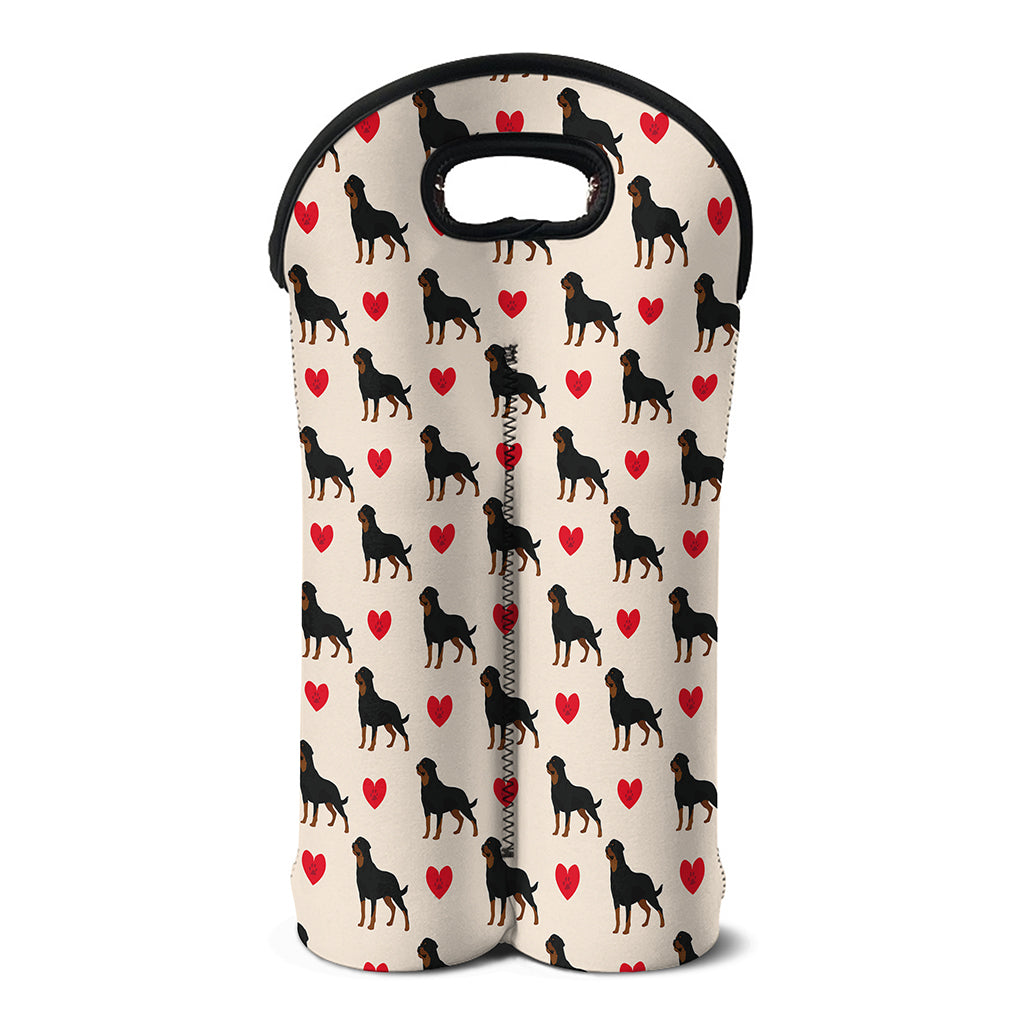 Love Rottweiler Pattern Print Double Neoprene Wine Tote