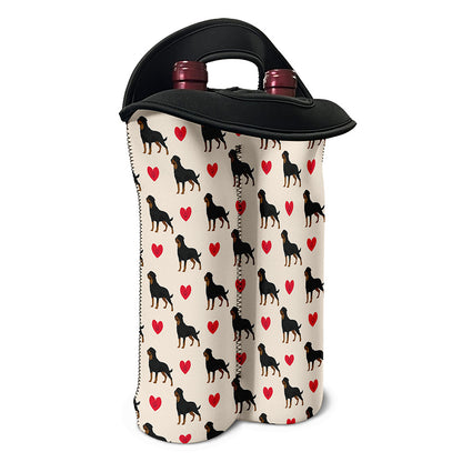 Love Rottweiler Pattern Print Double Neoprene Wine Tote