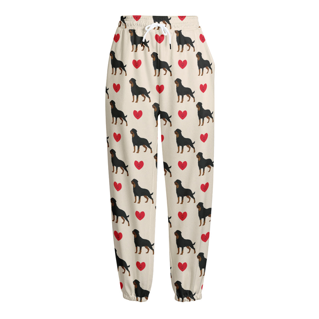 Love Rottweiler Pattern Print Fleece Lined Knit Pants