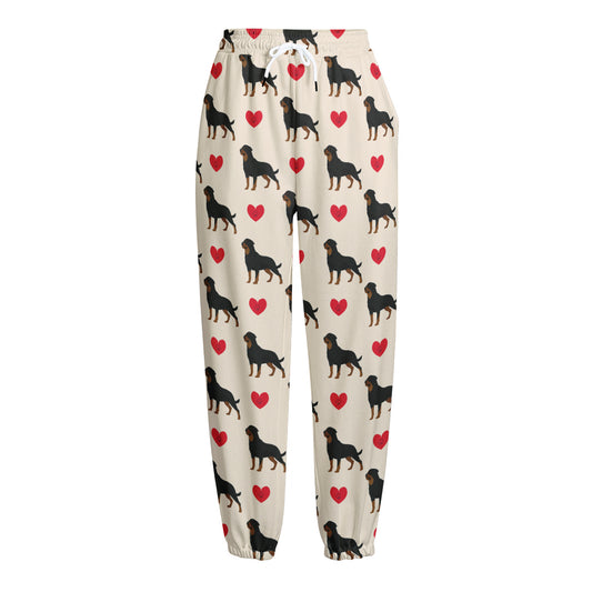 Love Rottweiler Pattern Print Fleece Lined Knit Pants