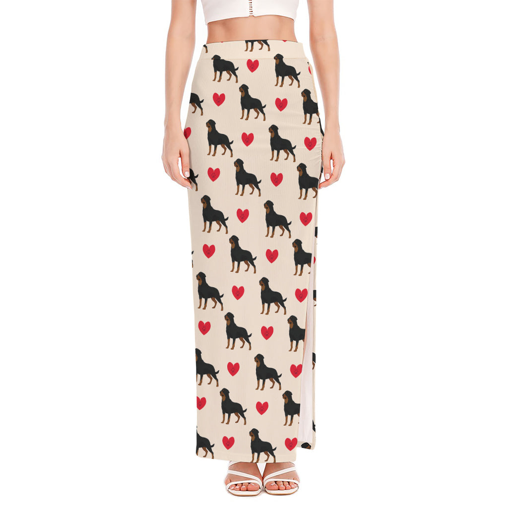 Love Rottweiler Pattern Print High Slit Maxi Skirt