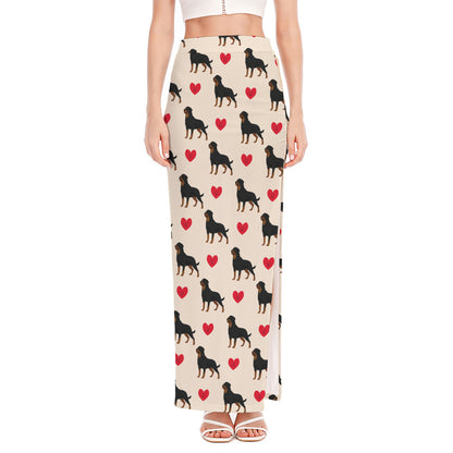 Love Rottweiler Pattern Print High Slit Maxi Skirt
