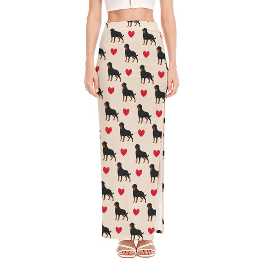 Love Rottweiler Pattern Print High Slit Maxi Skirt