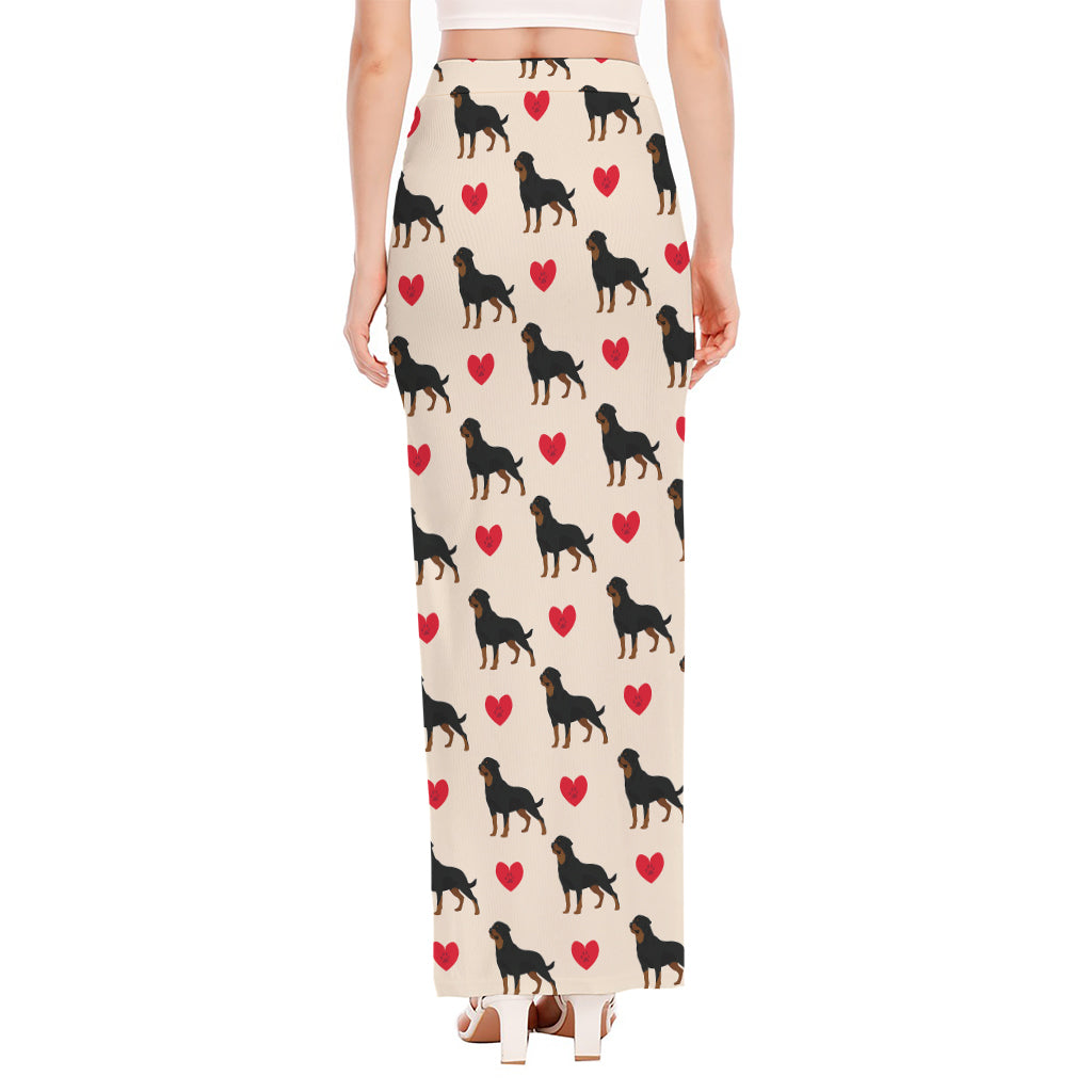 Love Rottweiler Pattern Print High Slit Maxi Skirt