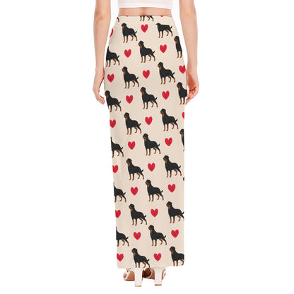 Love Rottweiler Pattern Print High Slit Maxi Skirt