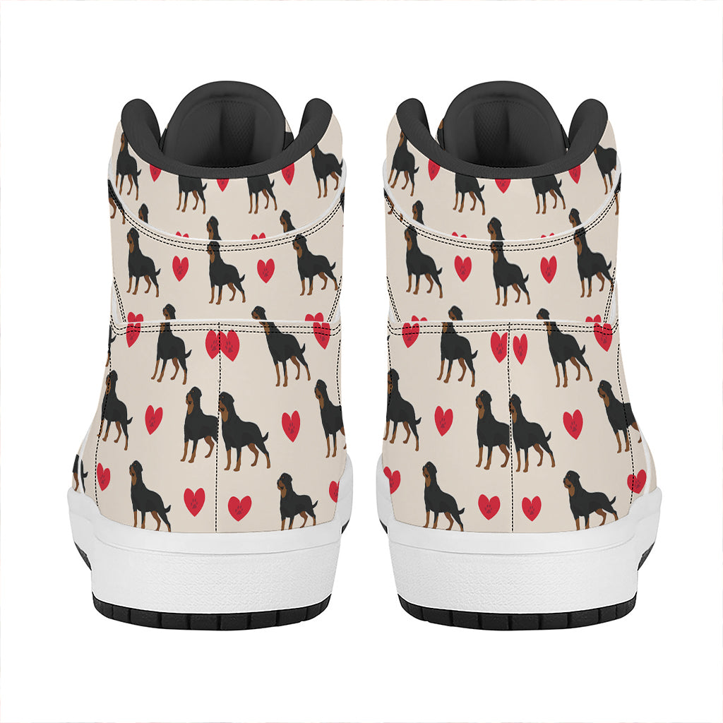 Love Rottweiler Pattern Print High Top Leather Sneakers
