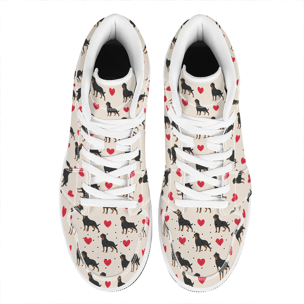 Love Rottweiler Pattern Print High Top Leather Sneakers