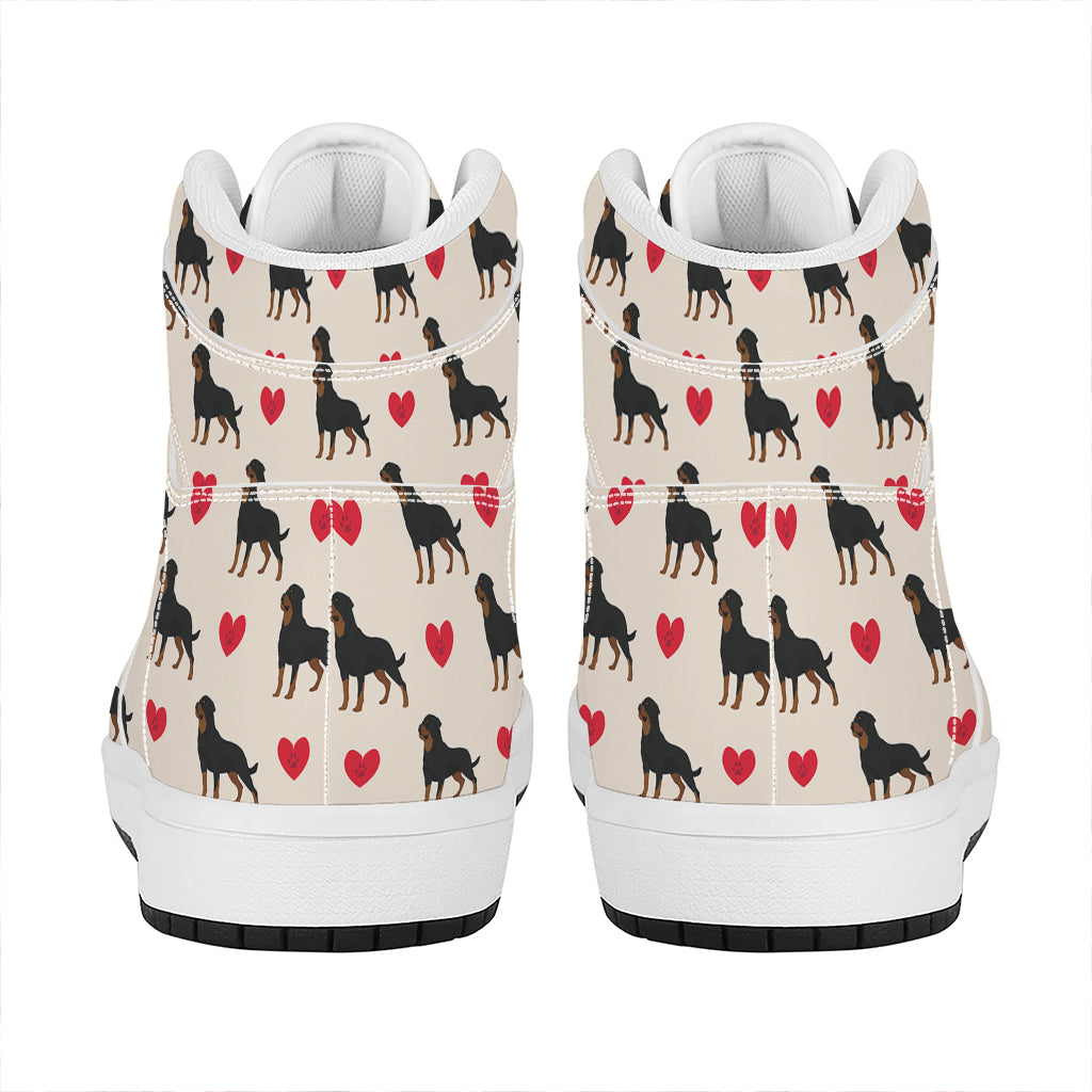 Love Rottweiler Pattern Print High Top Leather Sneakers