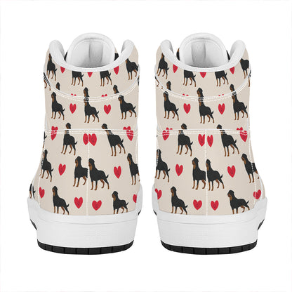 Love Rottweiler Pattern Print High Top Leather Sneakers