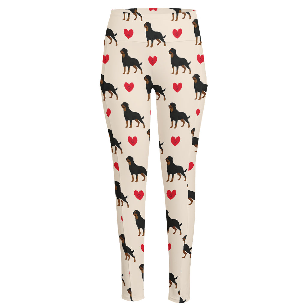 Love Rottweiler Pattern Print High-Waisted Pocket Leggings
