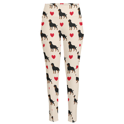 Love Rottweiler Pattern Print High-Waisted Pocket Leggings