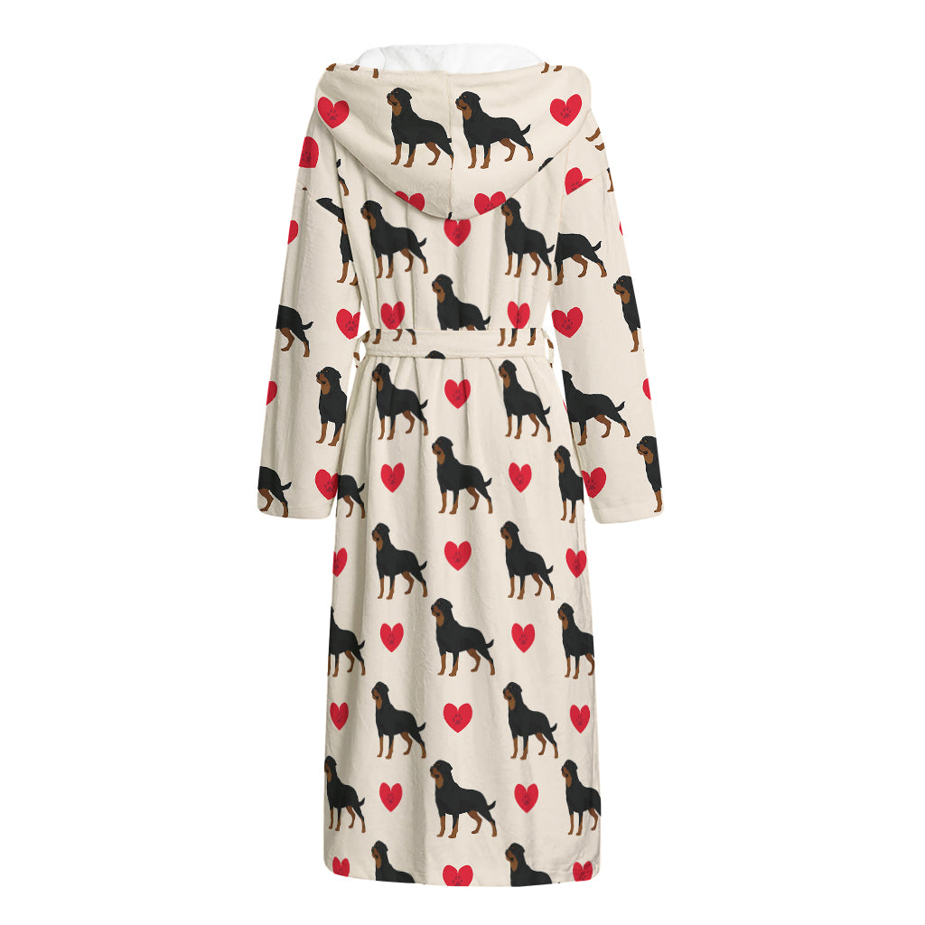 Love Rottweiler Pattern Print Hooded Bathrobe