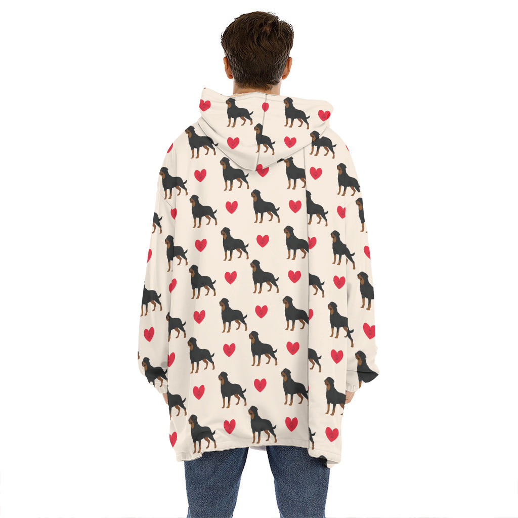 Love Rottweiler Pattern Print Hoodie Blanket
