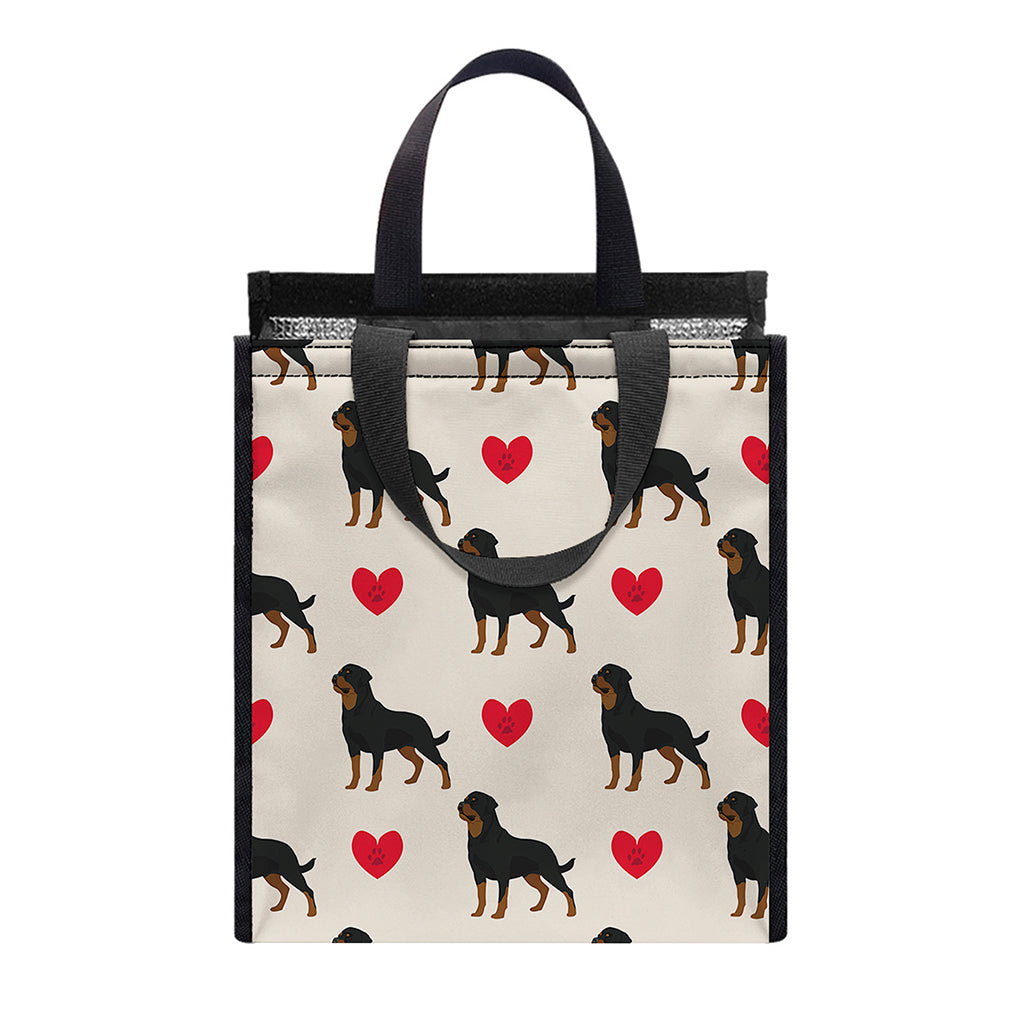 Love Rottweiler Pattern Print Insulated Lunch Tote