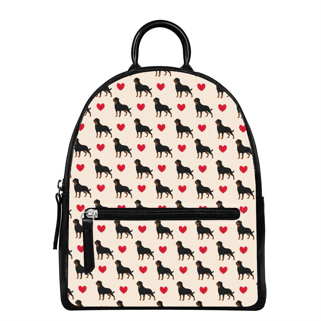 Love Rottweiler Pattern Print Leather Backpack