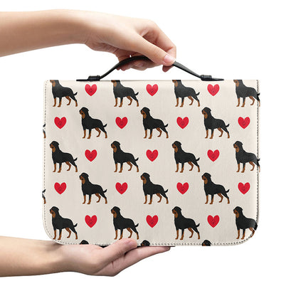 Love Rottweiler Pattern Print Leather Bible Cover