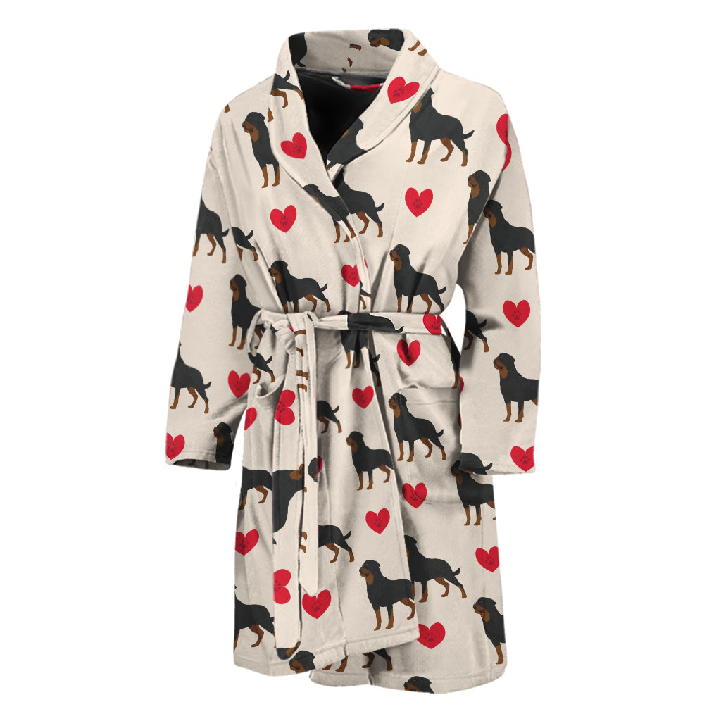 Love Rottweiler Pattern Print Men's Bathrobe
