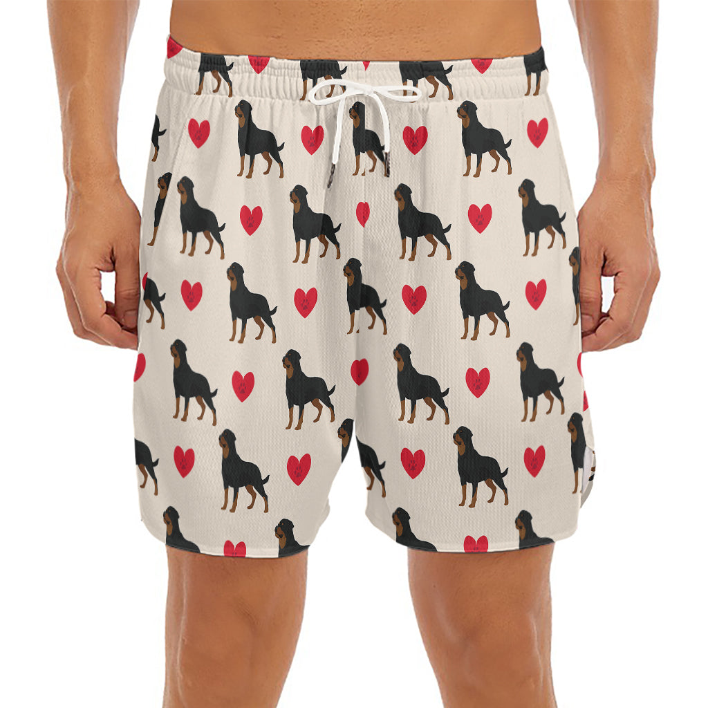 Love Rottweiler Pattern Print Men's Split Running Shorts