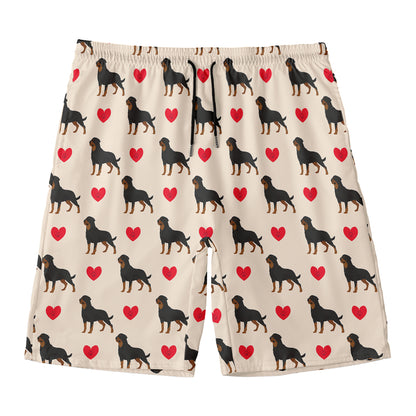 Love Rottweiler Pattern Print Men's Swim Trunks