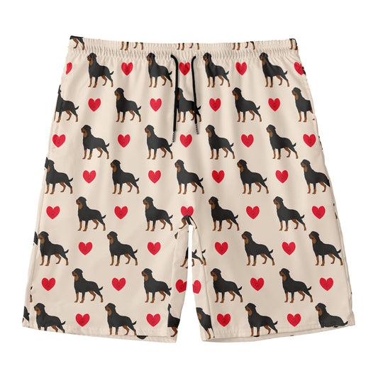 Love Rottweiler Pattern Print Men's Swim Trunks