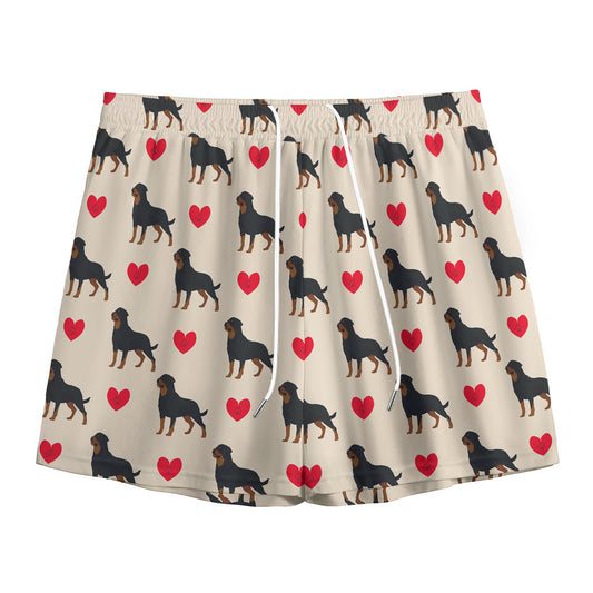 Love Rottweiler Pattern Print Mesh Shorts