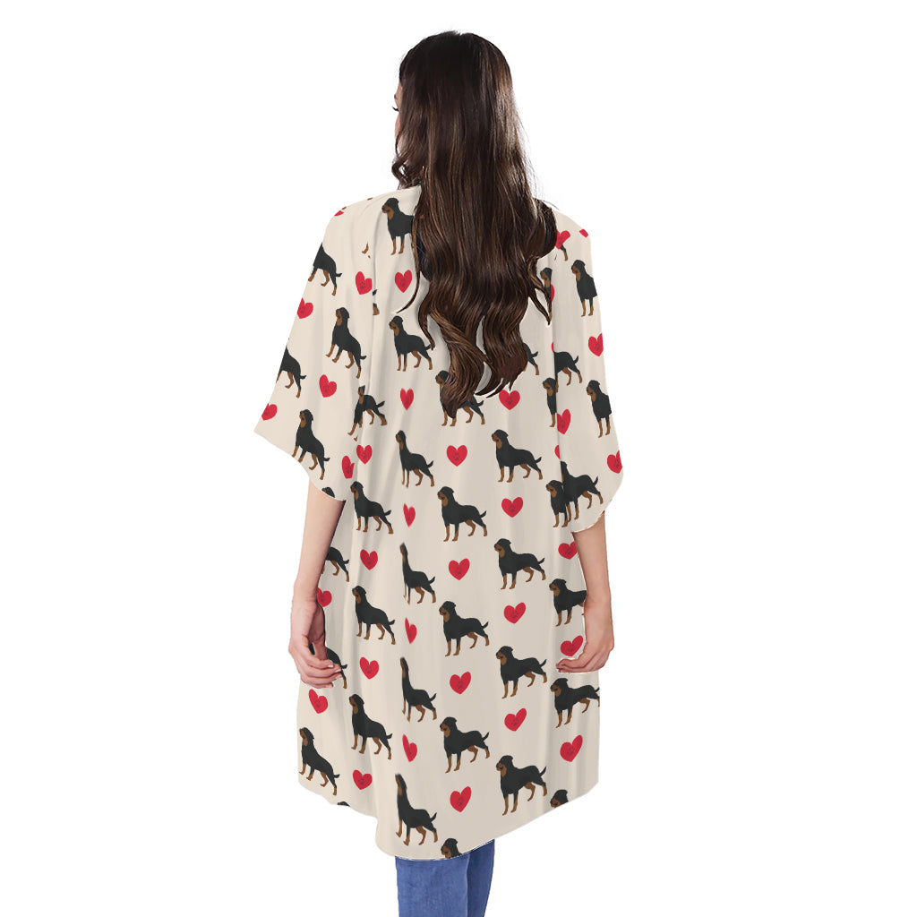 Love Rottweiler Pattern Print Open Front Beach Cover Up