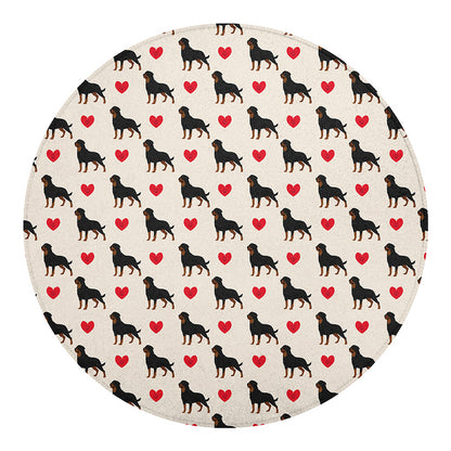 Love Rottweiler Pattern Print Round Blanket