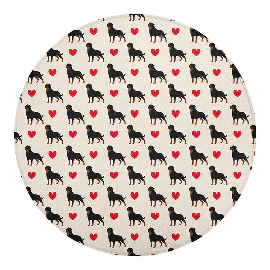 Love Rottweiler Pattern Print Round Blanket