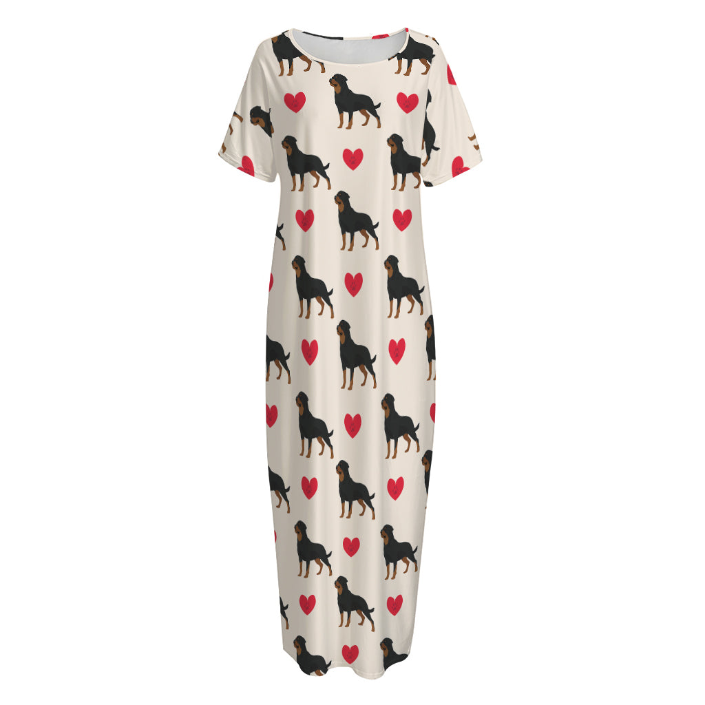 Love Rottweiler Pattern Print Short Sleeve Long Nightdress