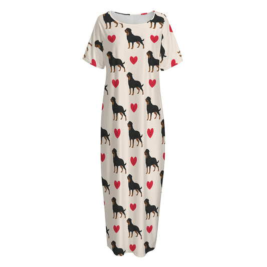 Love Rottweiler Pattern Print Short Sleeve Long Nightdress