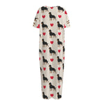 Love Rottweiler Pattern Print Short Sleeve Long Nightdress
