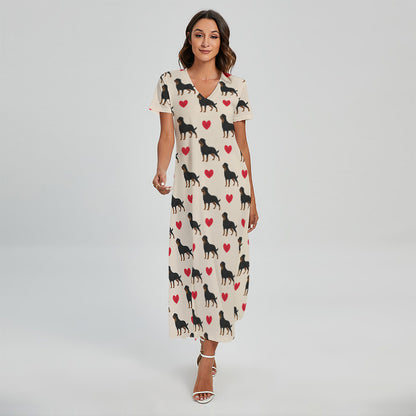 Love Rottweiler Pattern Print Short Sleeve Maxi Dress