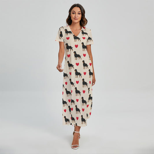 Love Rottweiler Pattern Print Short Sleeve Maxi Dress