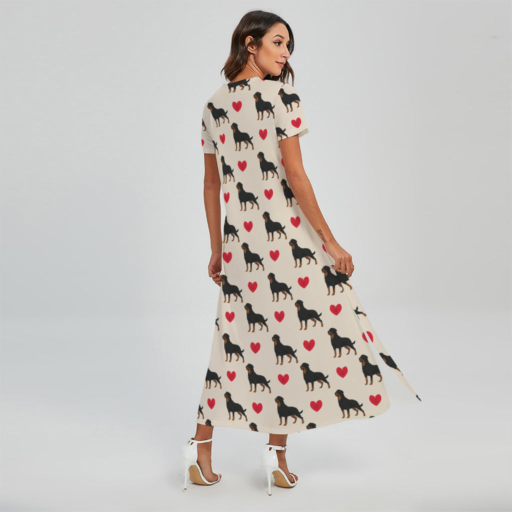 Love Rottweiler Pattern Print Short Sleeve Maxi Dress
