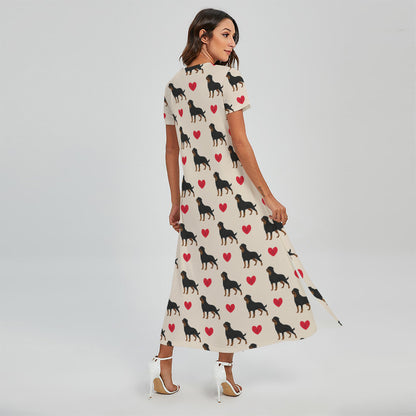 Love Rottweiler Pattern Print Short Sleeve Maxi Dress