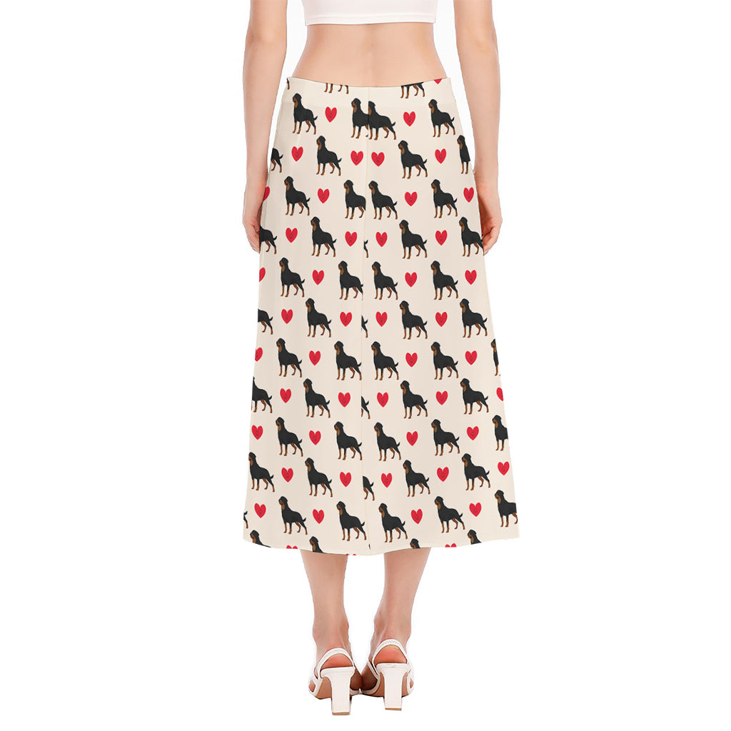 Love Rottweiler Pattern Print Side Slit Midi Skirt