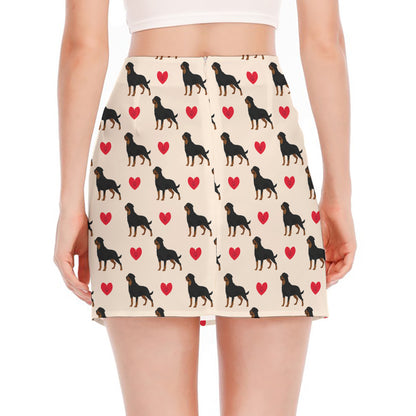 Love Rottweiler Pattern Print Side Slit Mini Skirt