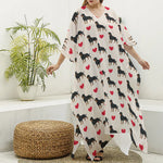Love Rottweiler Pattern Print Silk V-Neck Kaftan Dress