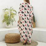 Love Rottweiler Pattern Print Silk V-Neck Kaftan Dress