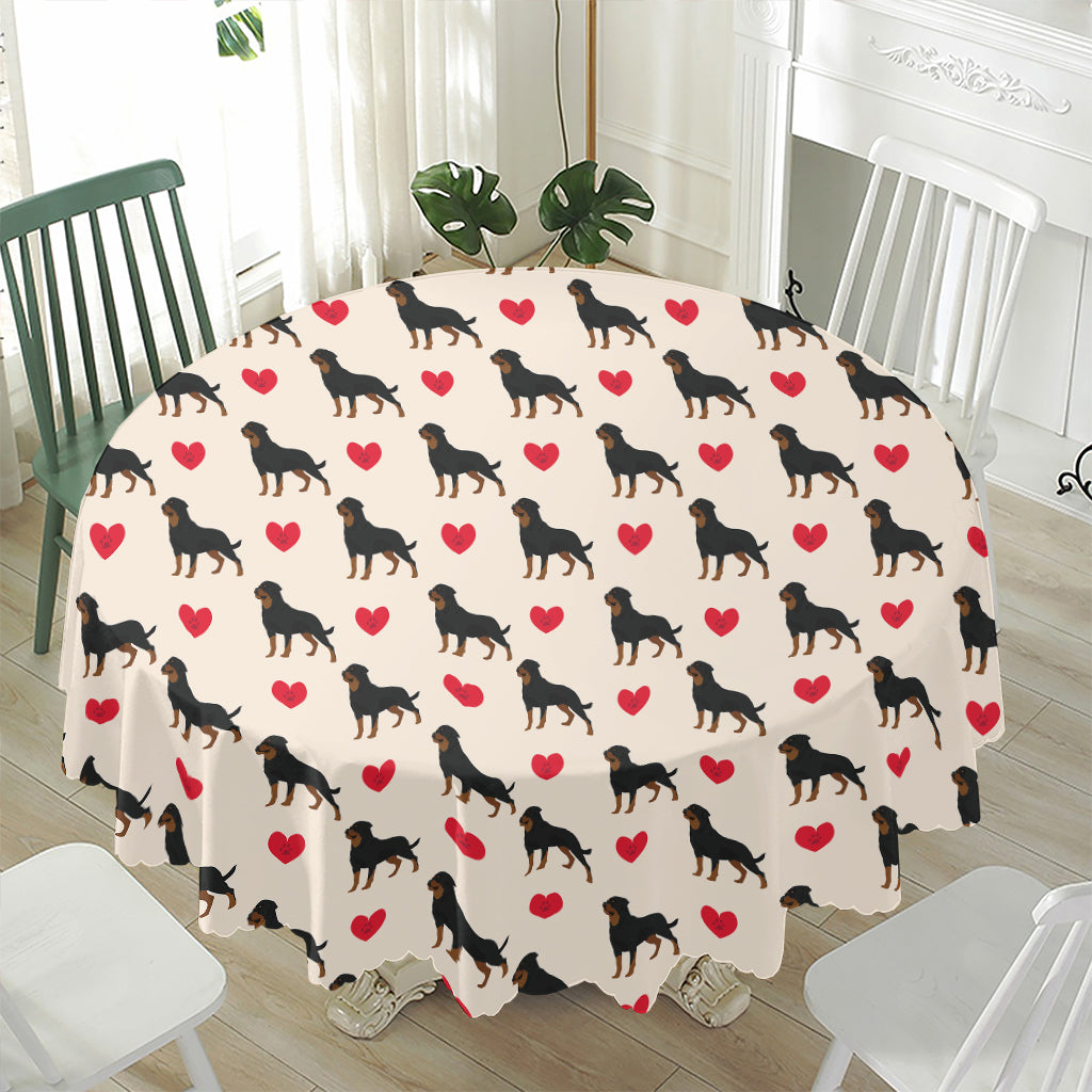 Love Rottweiler Pattern Print Waterproof Round Tablecloth