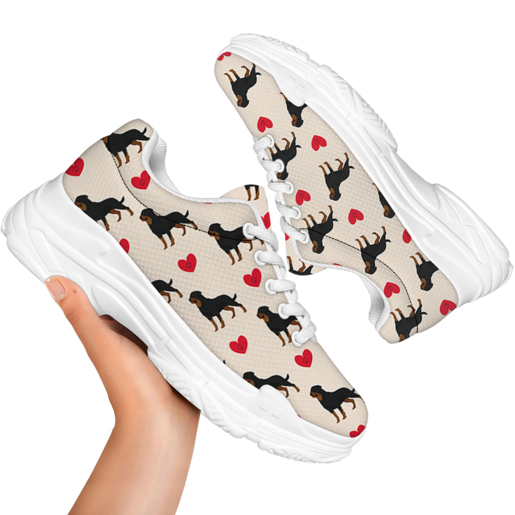 Love Rottweiler Pattern Print White Chunky Shoes