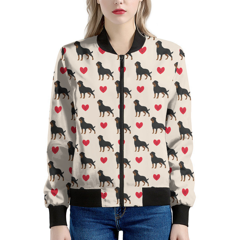 Love Rottweiler Pattern Print Women's Bomber Jacket