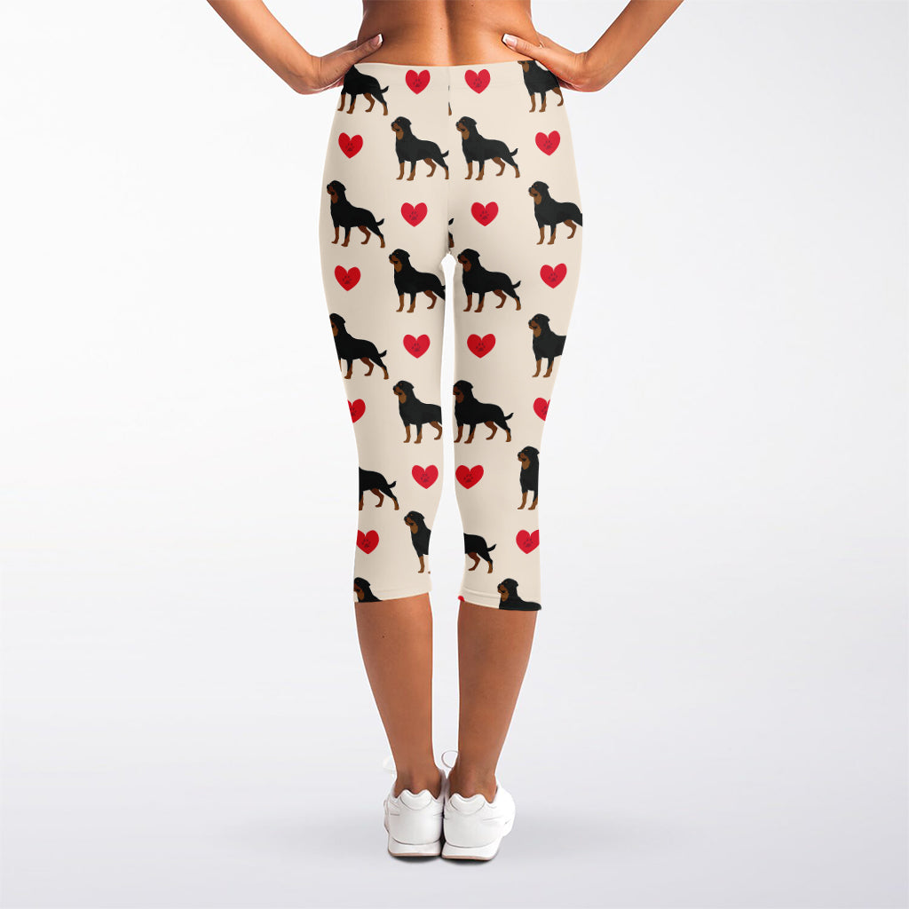 Love Rottweiler Pattern Print Women's Capri Leggings