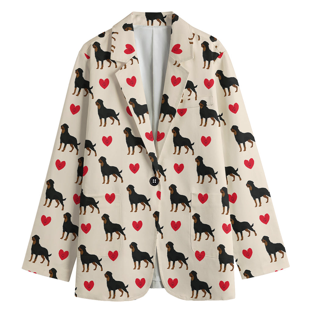 Love Rottweiler Pattern Print Women's Cotton Blazer