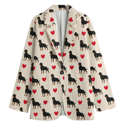 Love Rottweiler Pattern Print Women's Cotton Blazer