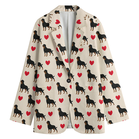 Love Rottweiler Pattern Print Women's Cotton Blazer