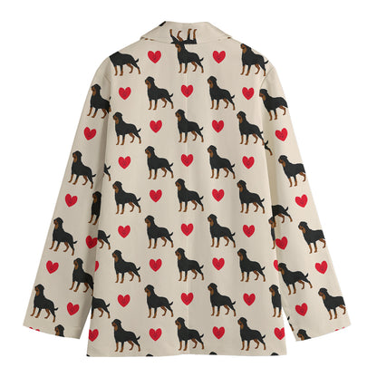 Love Rottweiler Pattern Print Women's Cotton Blazer