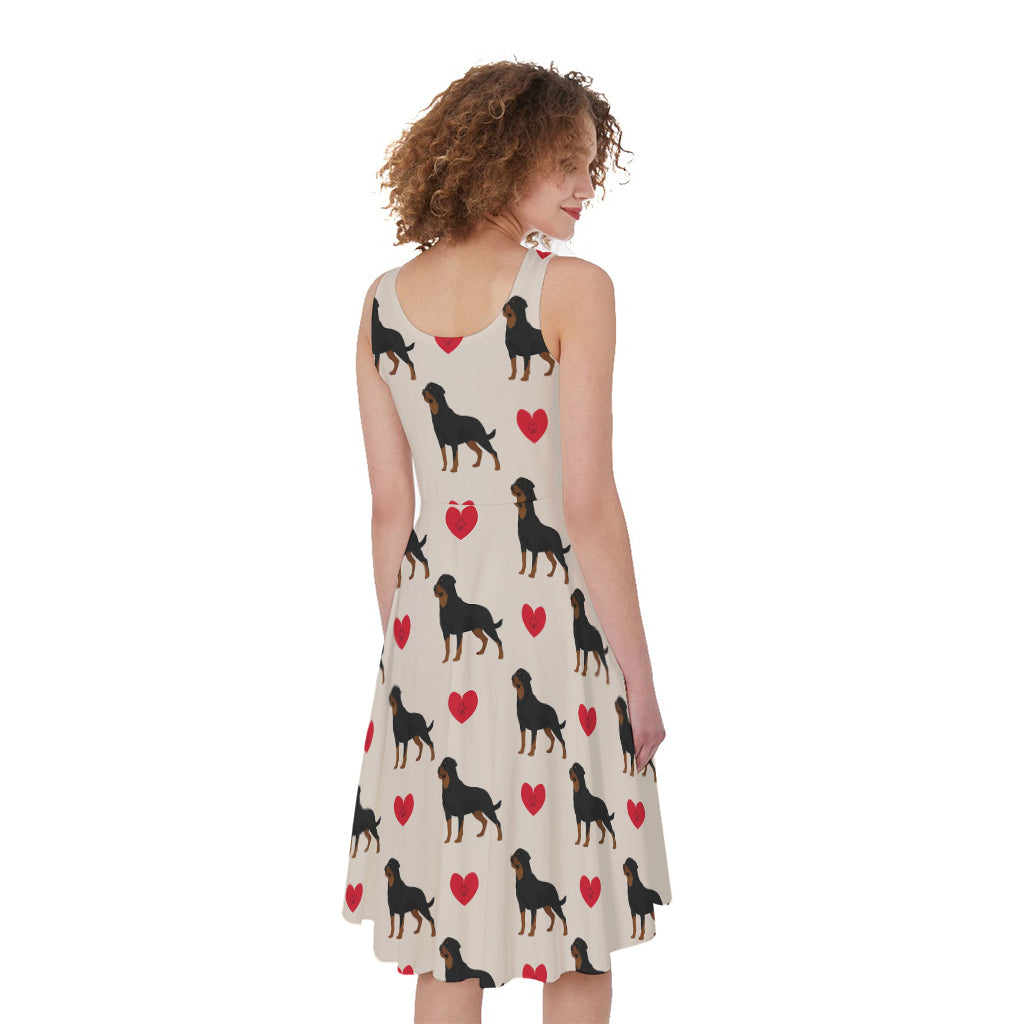 Love Rottweiler Pattern Print Women's Sleeveless Dress
